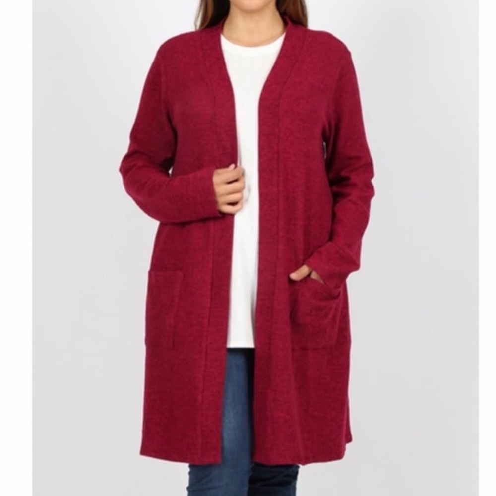 ZENANA Brushed Melange Open V-neck Sweater Cardigans